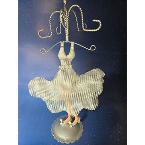 Shabby Metal Jewelry Holder Dancing Lady 14" Retro Whimsical Vanity Stand